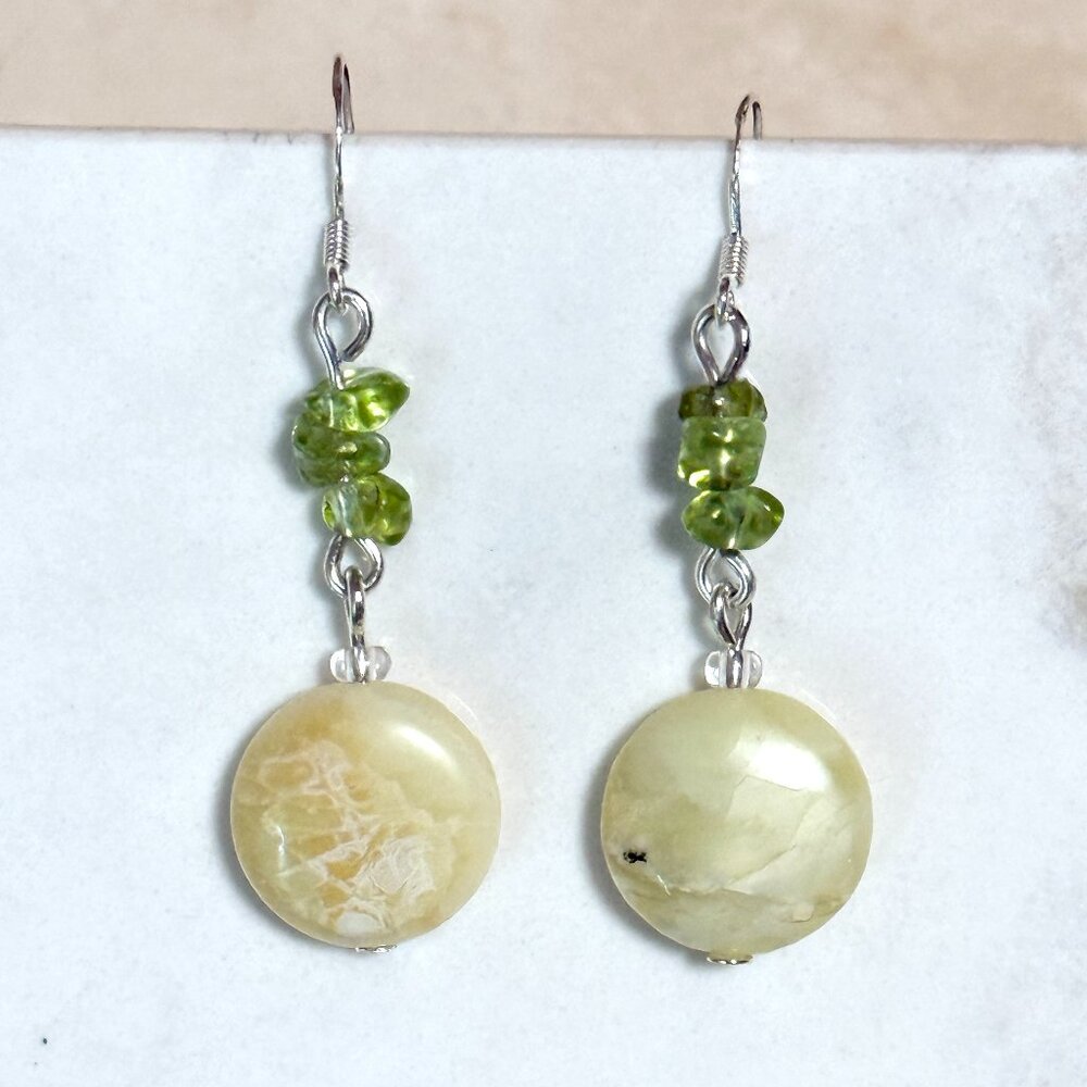 2/$20, Genuine Yellow Opal & Green Peridot Gemstone Silver Hook Earrings